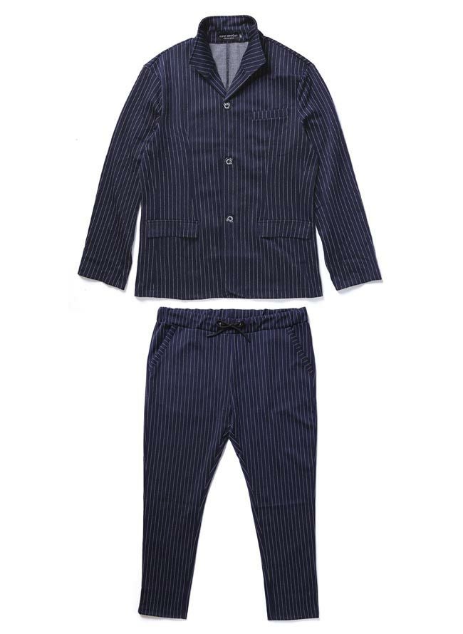 大きいサイズ メンズ】ストライプ柄 イタリアン襟 ストレッチ