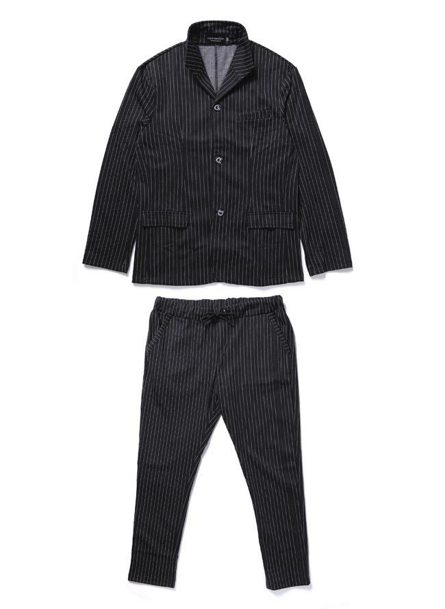 大きいサイズ メンズ】ストライプ柄 イタリアン襟 ストレッチ