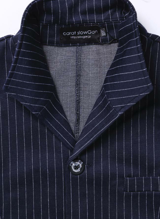 大きいサイズ メンズ】ストライプ柄 イタリアン襟 ストレッチ