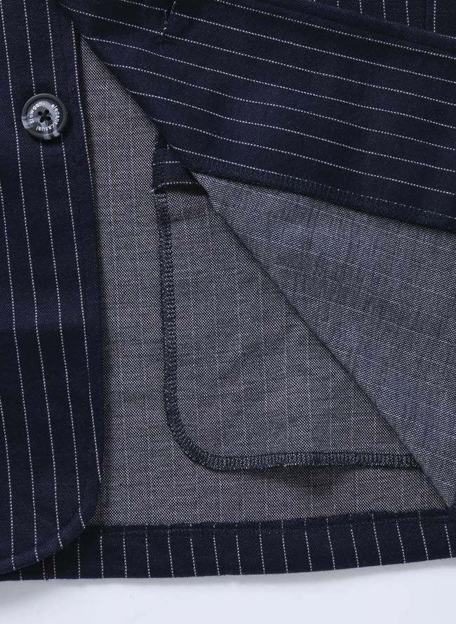 大きいサイズ メンズ】ストライプ柄 イタリアン襟 ストレッチ