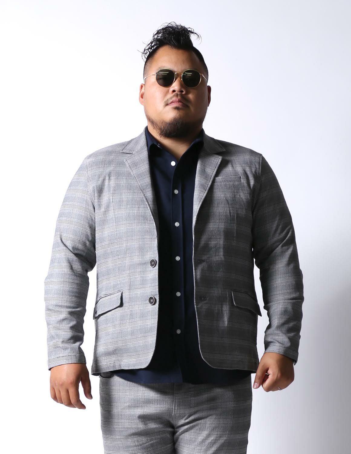 感鯨グレンチェックジャケットテーラードブレザー2L/3L/4L | QZILLA by