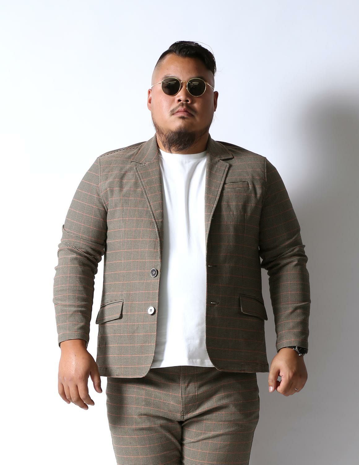 感鯨グレンチェックジャケットテーラードブレザー2L/3L/4L | QZILLA by