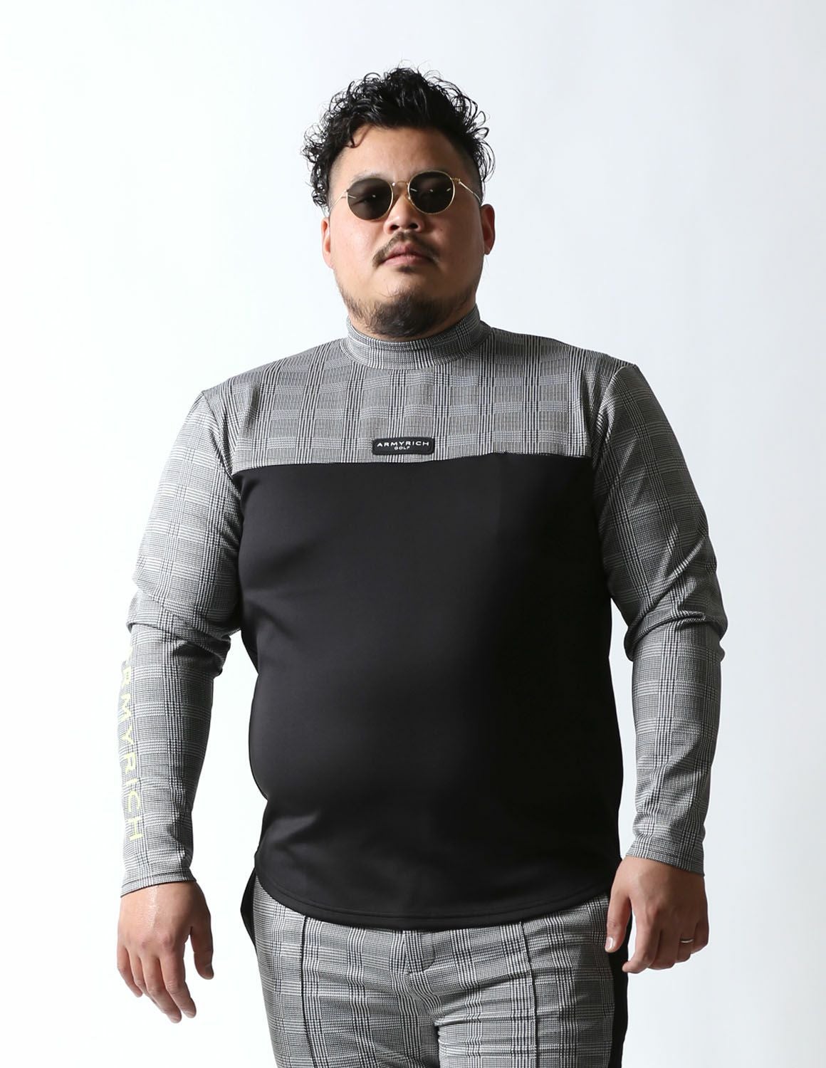 大きいサイズ メンズ】モックネック グレンチェック 切替