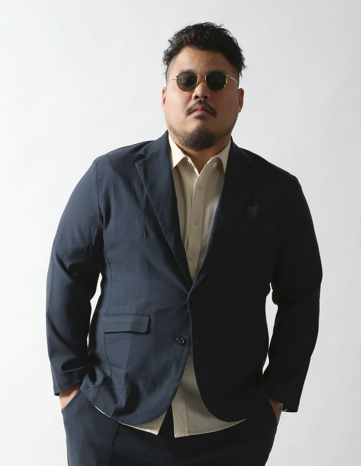 (極美品)ヒルトン　大きいサイズ　ストレッチ　スーツセットアップ　紺色　5XL 大きいサイズ メンズ】極鯨セットアップ ストレッチ オールシーズン