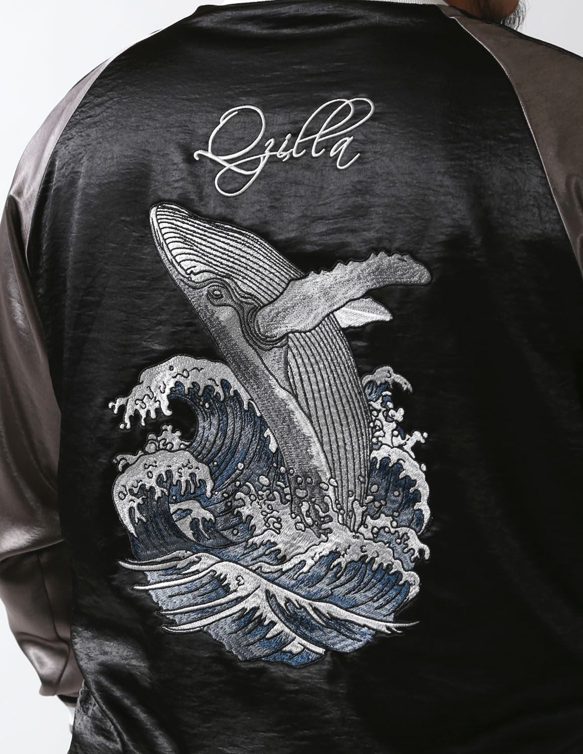 大きいサイズ メンズ】 [QZILLA] 極鯨 スカジャン 鯨刺繍 生地切替 2L