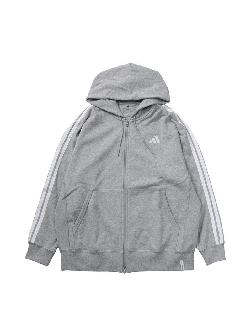 大きいサイズ メンズ adidas アディダス パーカー ESS+3S スウェット フルジップ フーディ ミディアムグレーヘザー 正面