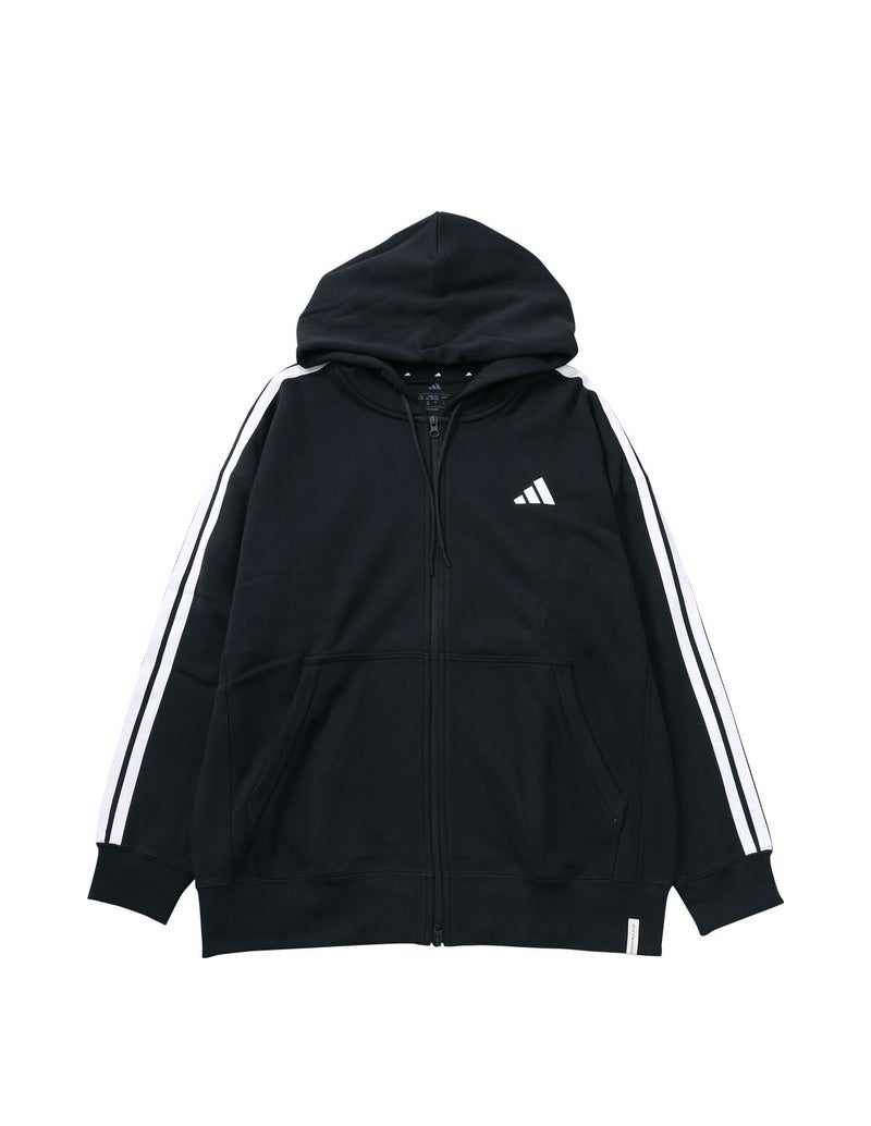 大きいサイズ メンズ adidas アディダス パーカー ESS+3S スウェット フルジップ フーディ ブラック 正面
