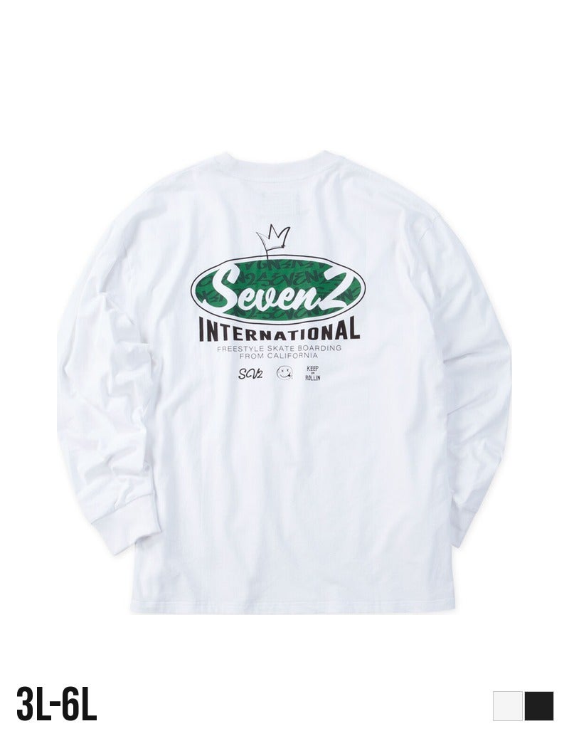 大きいサイズ メンズ SEVEN2 セブンツー ロンT 長袖Tシャツ 天竺 クラウンロゴ ホワイト 背面 バックプリント