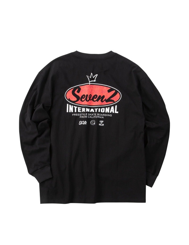 大きいサイズ メンズ SEVEN2 セブンツー ロンT 長袖Tシャツ 天竺 クラウンロゴ ブラック 背面