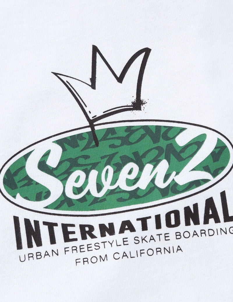 大きいサイズ メンズ SEVEN2 セブンツー ロンT 長袖Tシャツ 天竺 クラウンロゴ ホワイト プリント 胸
